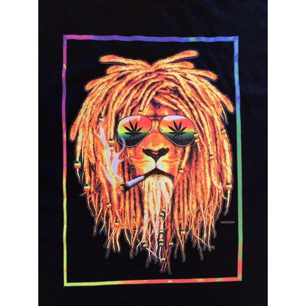 Rasta Lion Shirt Weed Reefer Smoking Shirt Unisex Black Size 3X